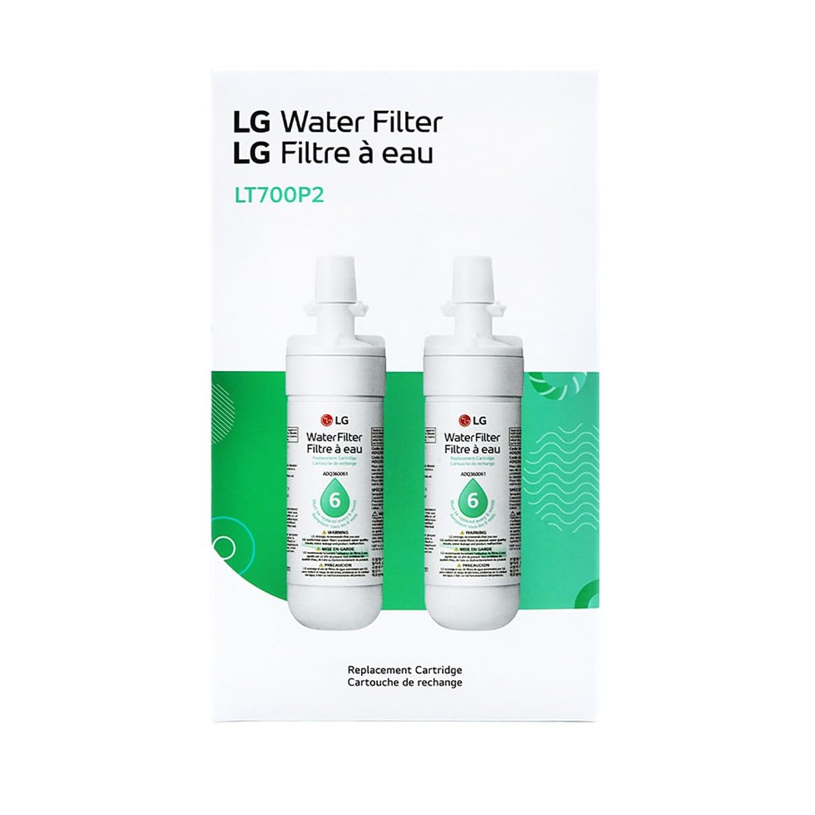 LG LT700P refrigerator water filter replacement, clear plastic filter cartridge for water purification in LG refrigerators