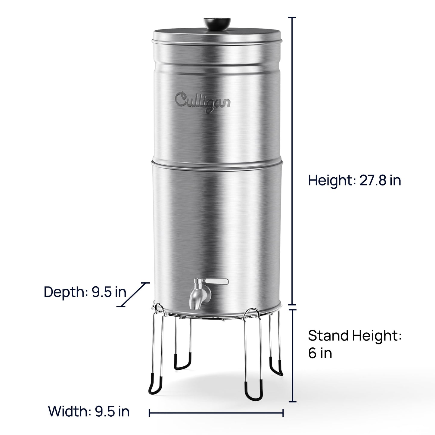 Culligan with MaxClear Technology 2.25 Gallon Gravity Water Filter System, Brushed Countertop Ceramic Water Filter NSF/ANSI Certified to Reduce Lead, Microplastics & Total PFAS, with 4 Filters
