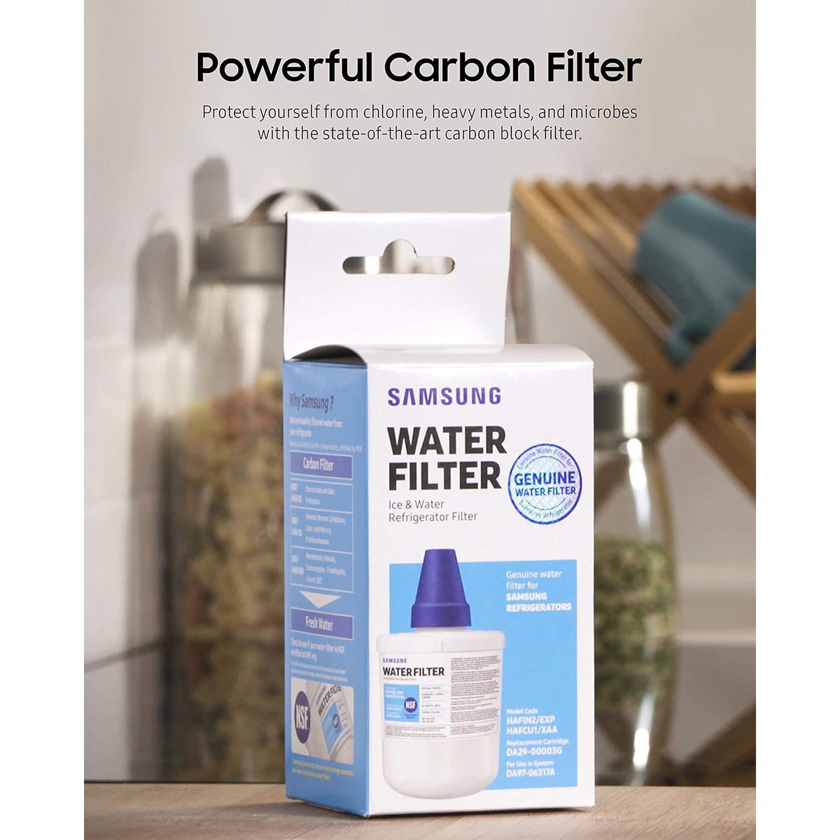 Samsung HAFCU1/XAA refrigerator water filter replacement filter for clean, fresh water filtration in compatible Samsung fridges.