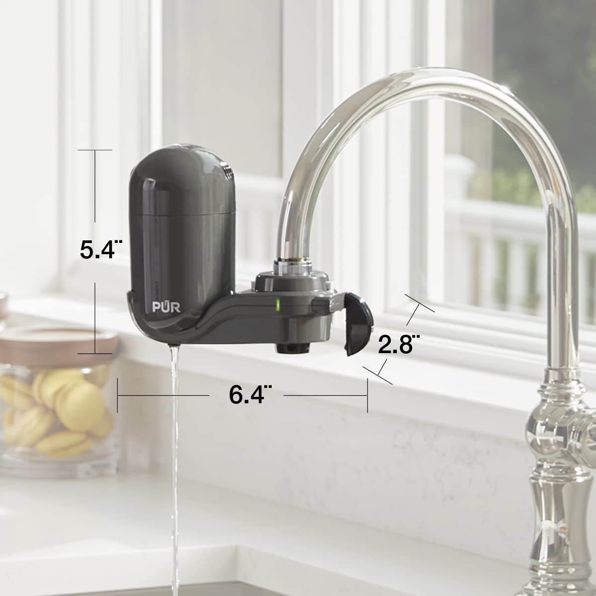 PUR® PLUS FM-2500V vertical faucet mount water filtration system, grey