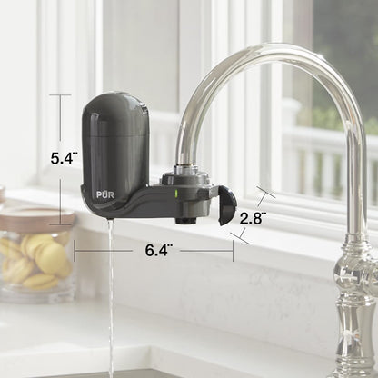 PUR® PLUS FM-2500V vertical faucet mount water filtration system, grey