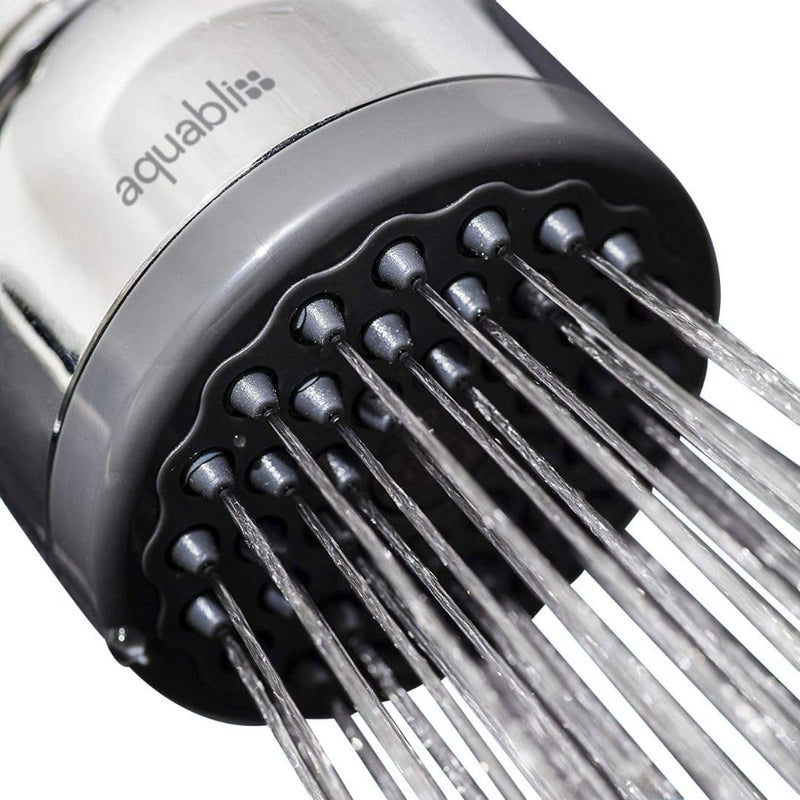 Aquabliss SF100 shower filter and TurboSpa shower head bundle, showing the filter unit and modern chrome shower head.