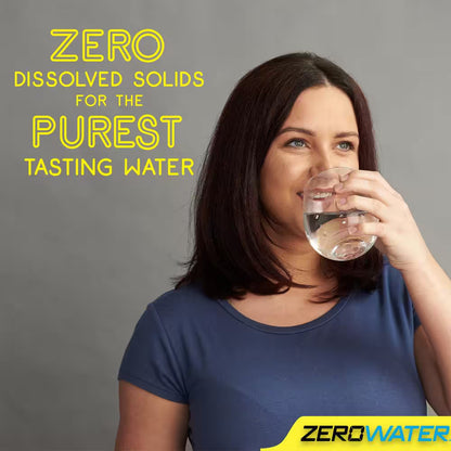 7-cup Ready-Pour water filter pitcher by Zero Filter Store showing clear pitcher with filtered water and easy-pour spout.