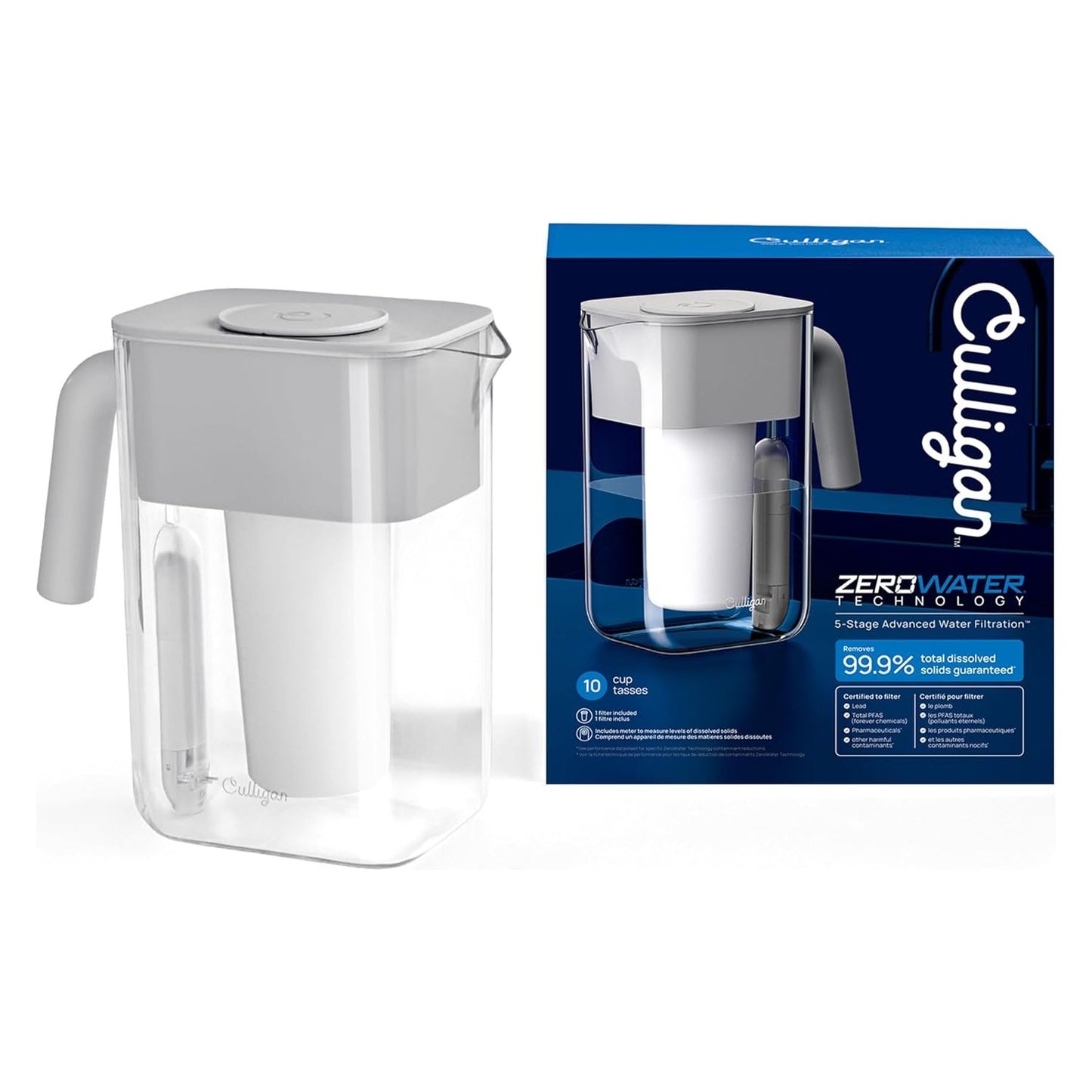 New Culligan with ZeroWater Technology 10-Cup Water Filter Pitcher