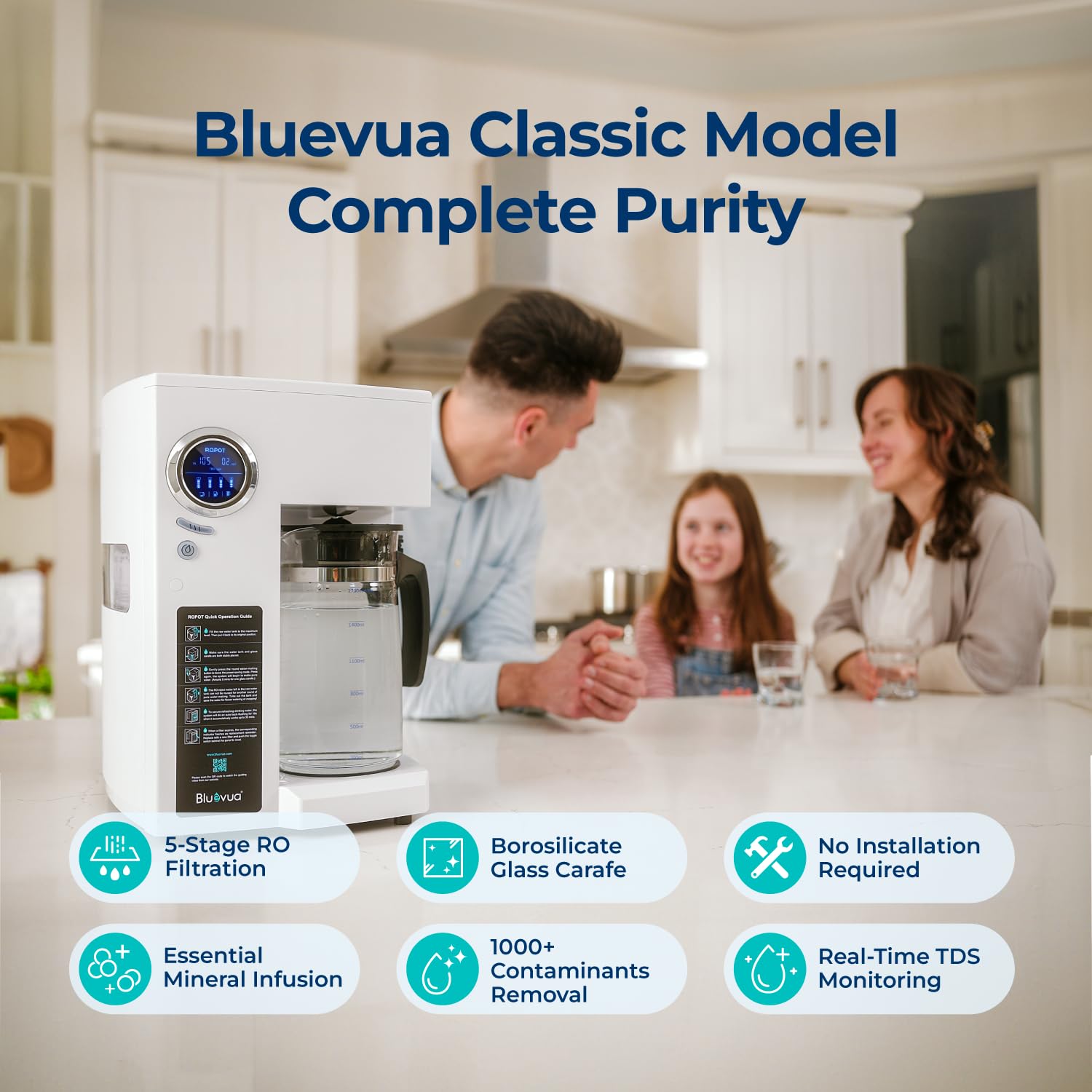 Bluevua RO100ROPOT-UV Reverse Osmosis System Countertop Water Filter - 6 Stage Purification with UV and Remineralization, Counter RO Filtration, Portable Water Purifier