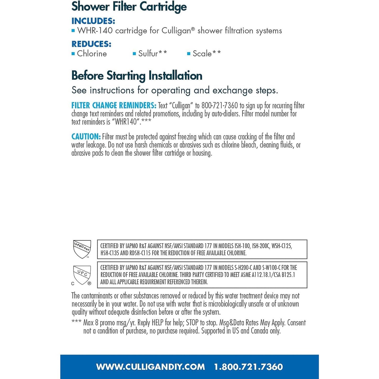 Culligan WHR-140 Replacement Shower Filter Cartridge