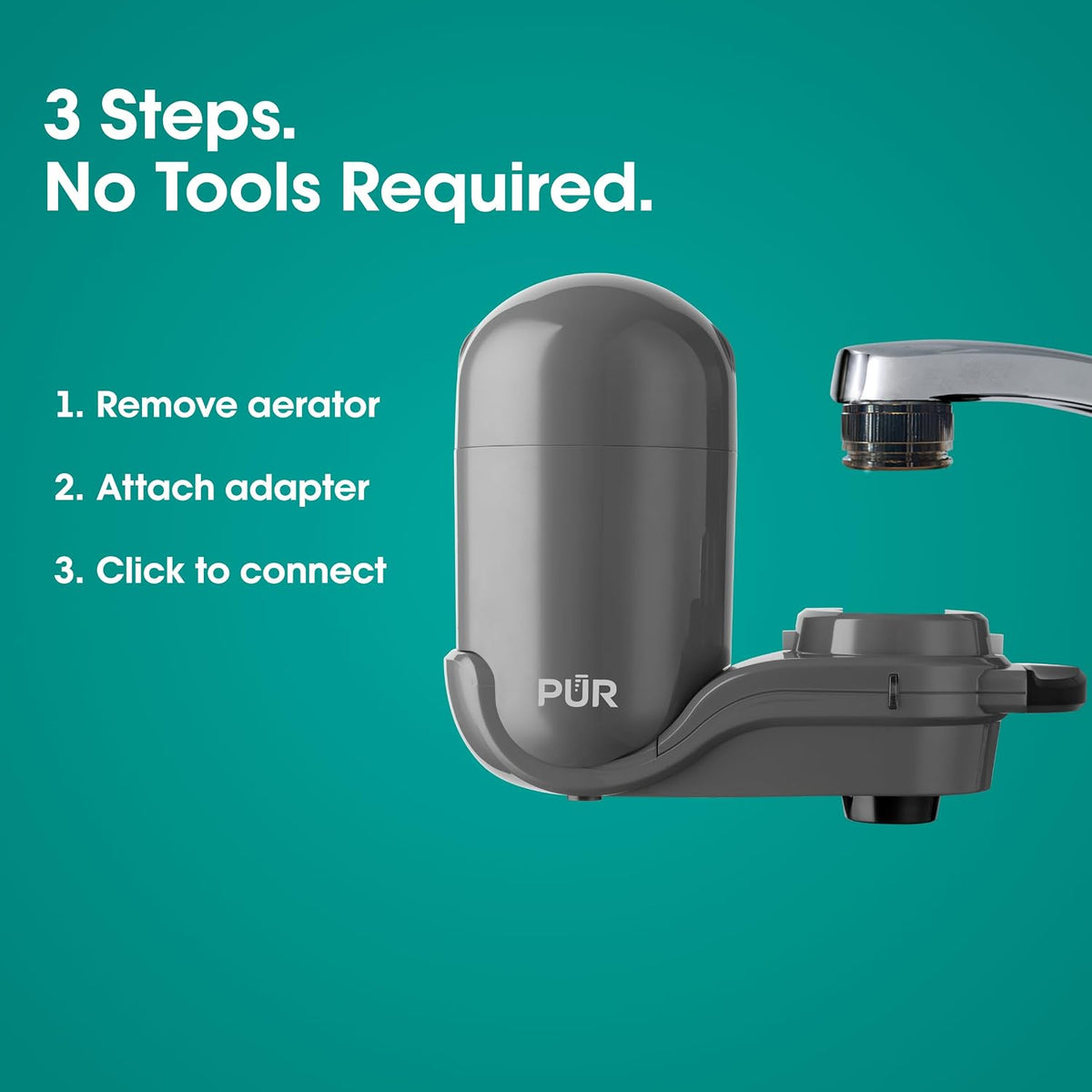 PUR® PLUS FM-2500V vertical faucet mount water filtration system, grey