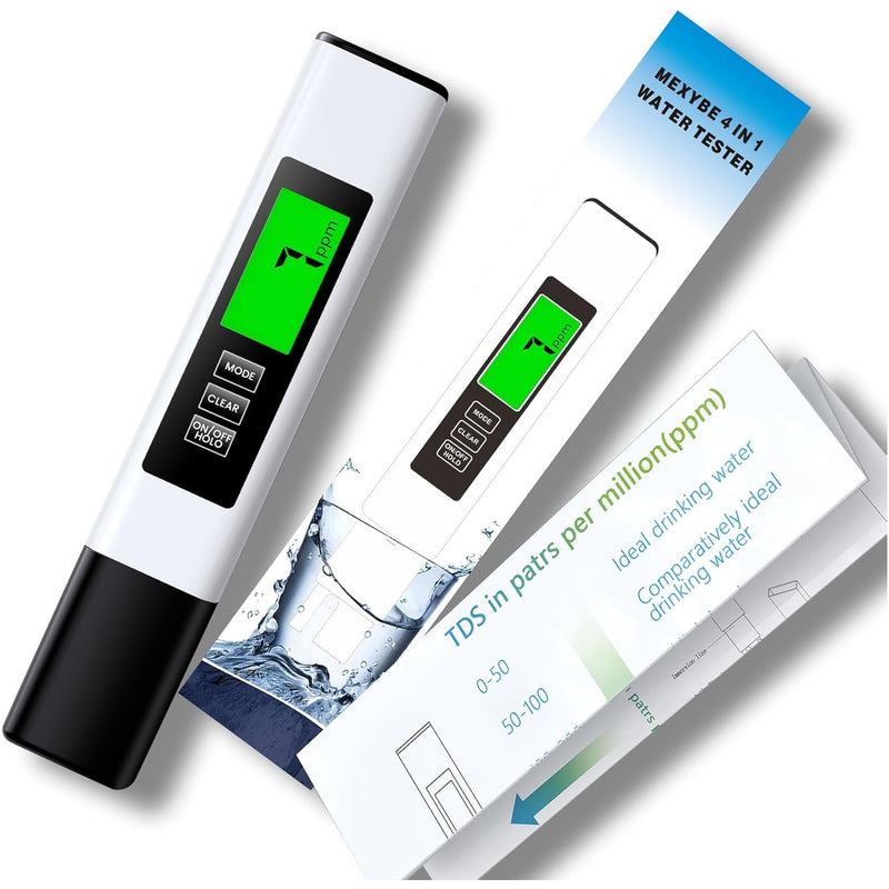 Digital TDS Meter by MEXYBE showing a handheld device with a digital screen measuring water Total Dissolved Solids.
