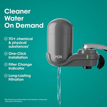 PUR® PLUS FM-2500V vertical faucet mount water filtration system, grey