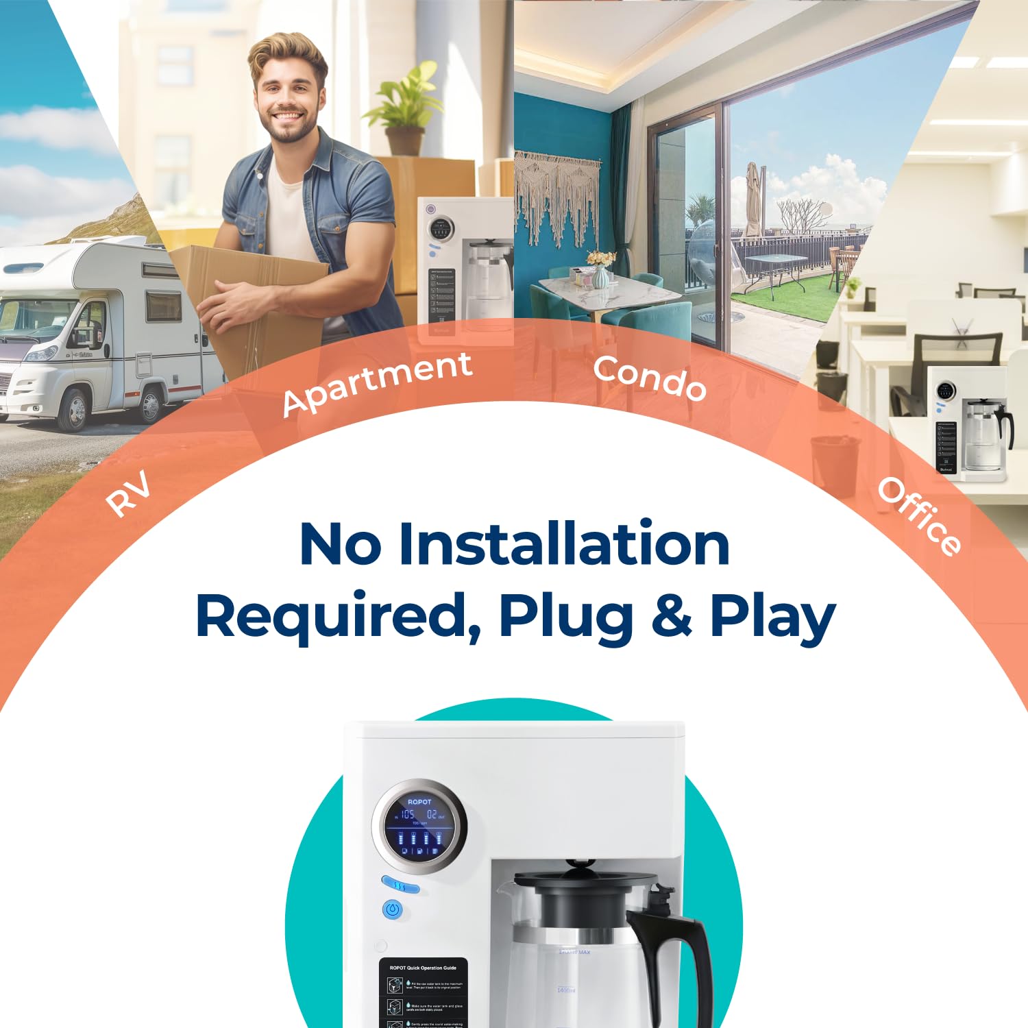Bluevua RO100ROPOT-UV Reverse Osmosis System Countertop Water Filter - 6 Stage Purification with UV and Remineralization, Counter RO Filtration, Portable Water Purifier