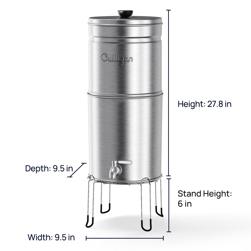 Culligan with MaxClear Technology 2.25 Gallon Gravity Water Filter System, Brushed Countertop Ceramic Water Filter NSF/ANSI Certified to Reduce Lead, Microplastics & Total PFAS