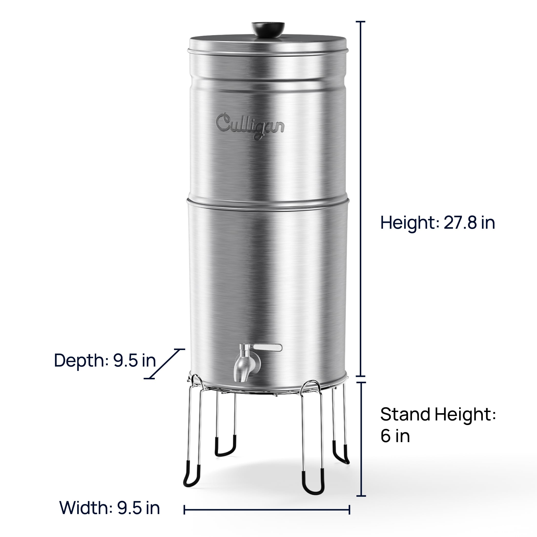 Culligan with MaxClear Technology 2.25 Gallon Gravity Water Filter System, Brushed Countertop Ceramic Water Filter NSF/ANSI Certified to Reduce Lead, Microplastics & Total PFAS