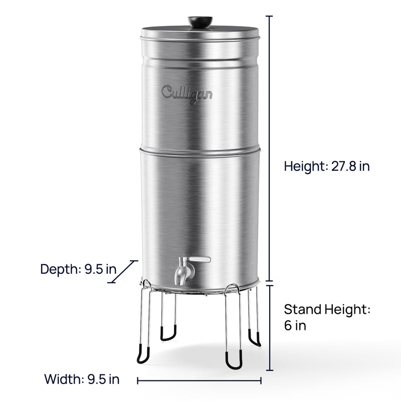 Culligan with MaxClear Technology 2.25 Gallon Gravity Water Filter System, Brushed Countertop Ceramic Water Filter NSF/ANSI Certified to Reduce Lead, Microplastics & Total PFAS