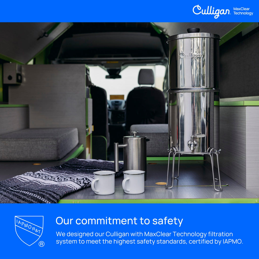 Culligan with MaxClear Technology 2.25 Gallon Gravity Water Filter System, Brushed Countertop Ceramic Water Filter NSF/ANSI Certified to Reduce Lead, Microplastics & Total PFAS