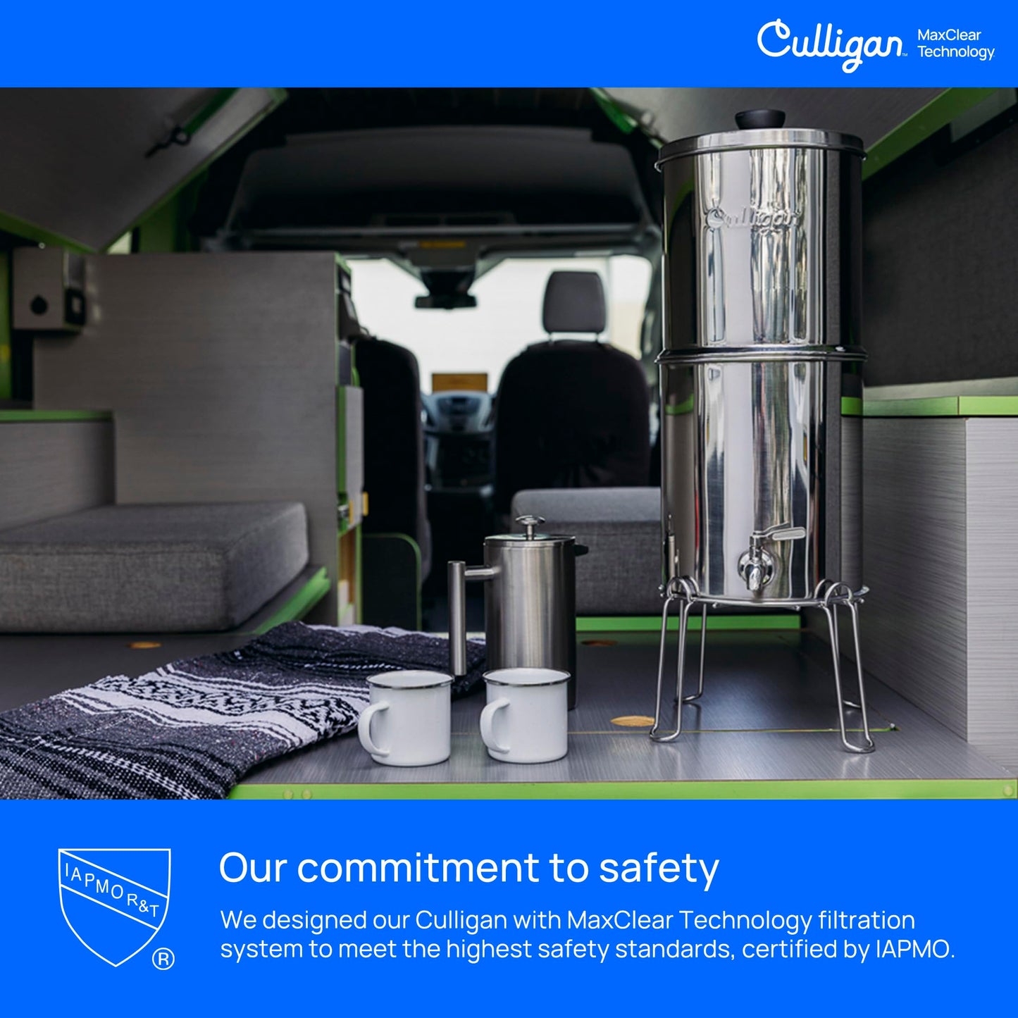 Culligan with MaxClear Technology 2.25 Gallon Gravity Water Filter System, Brushed Countertop Ceramic Water Filter NSF/ANSI Certified to Reduce Lead, Microplastics & Total PFAS, with 4 Filters