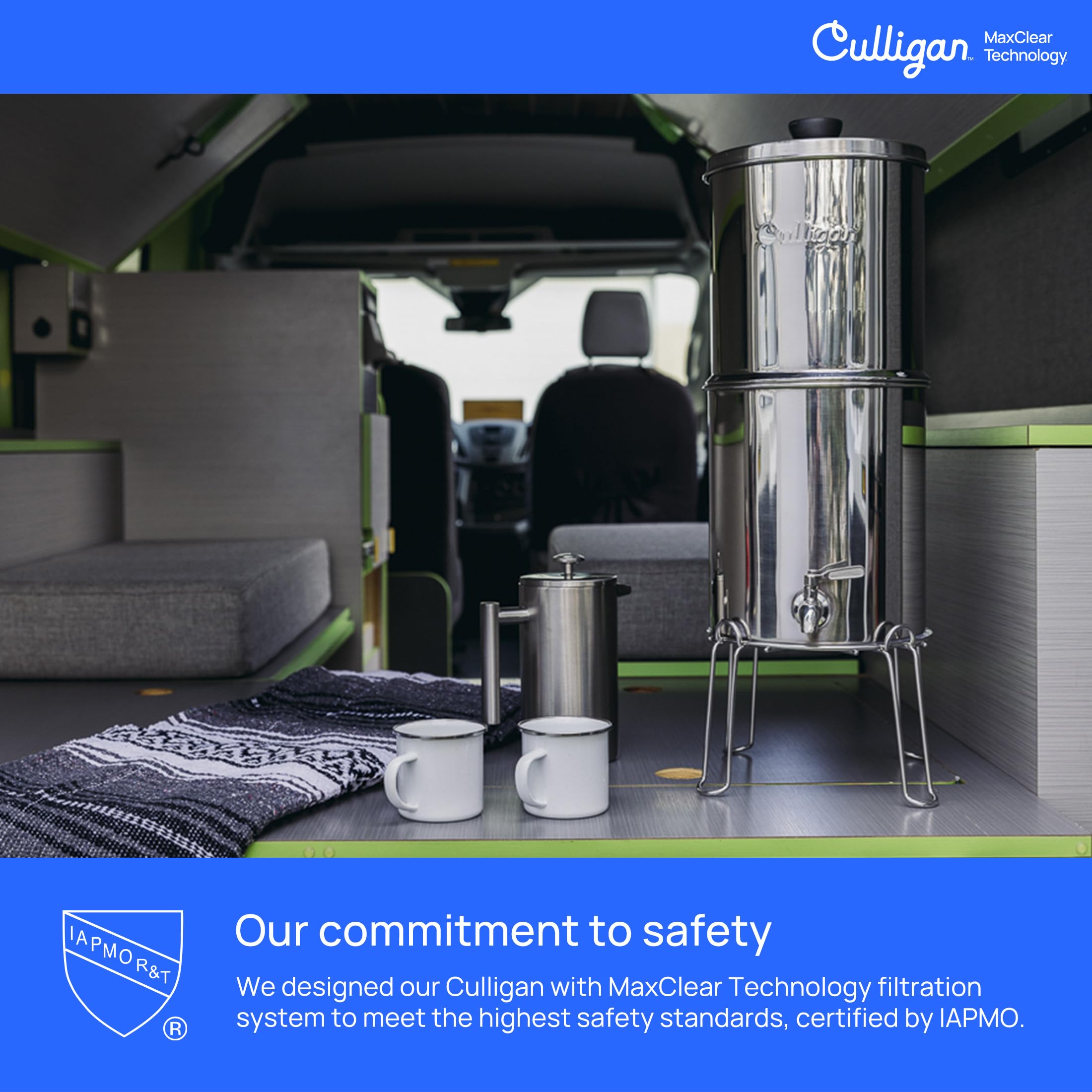 Culligan with MaxClear Technology 2.25 Gallon Gravity Water Filter System, Brushed Countertop Ceramic Water Filter NSF/ANSI Certified to Reduce Lead, Microplastics & Total PFAS