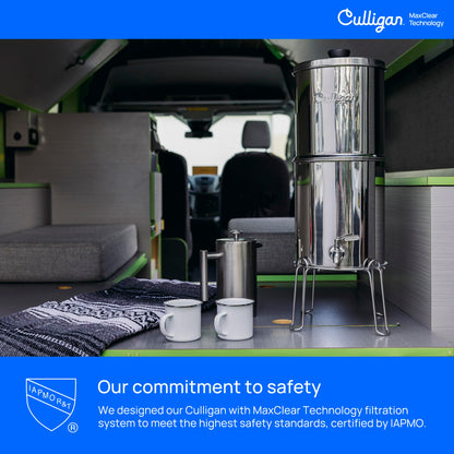 Culligan MaxClear gravity water filter system with white plastic body and filtration components, used for clean drinking water.