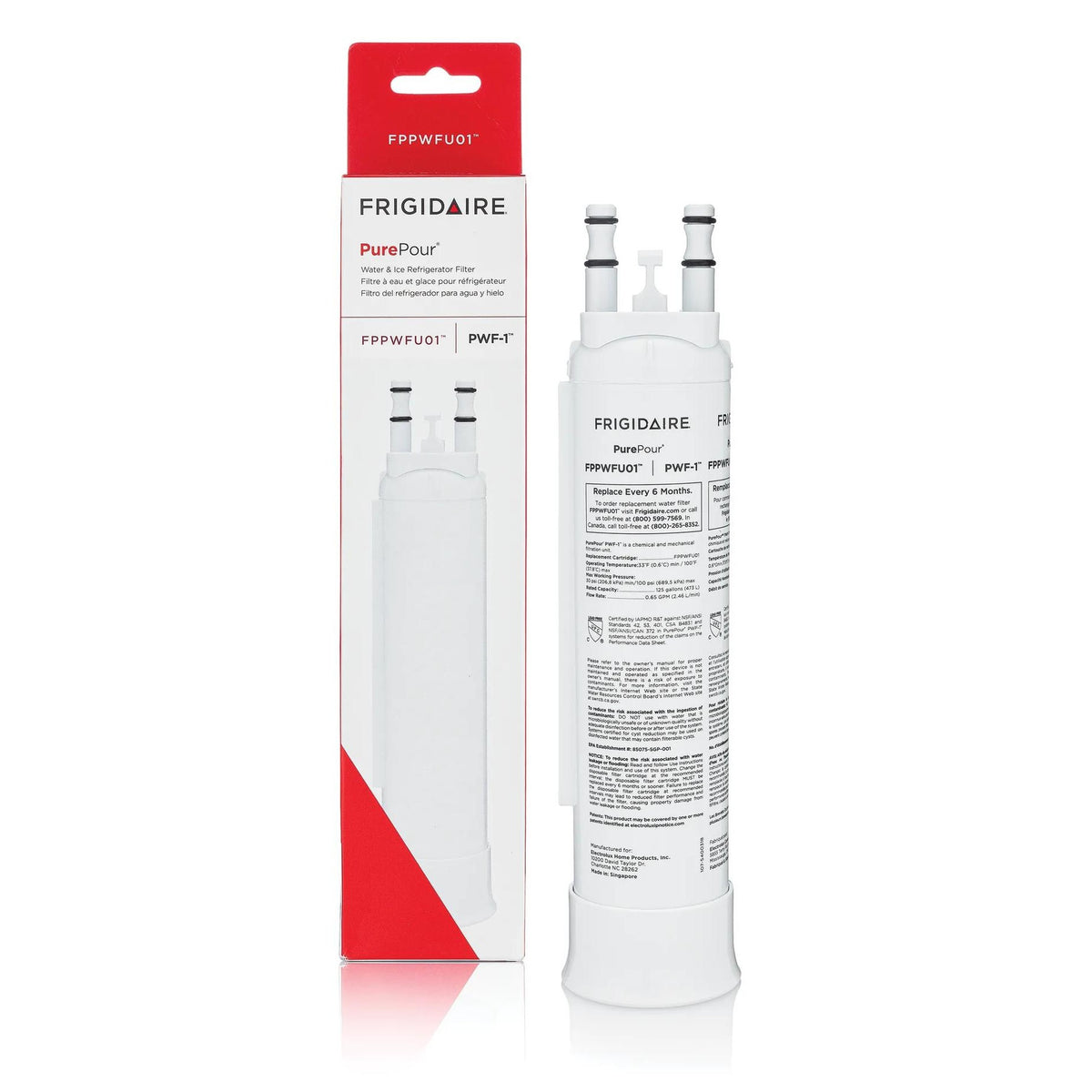 Frigidaire® PWF-1 FPPWFU01 compatible refrigerator water filter – cartridge and package