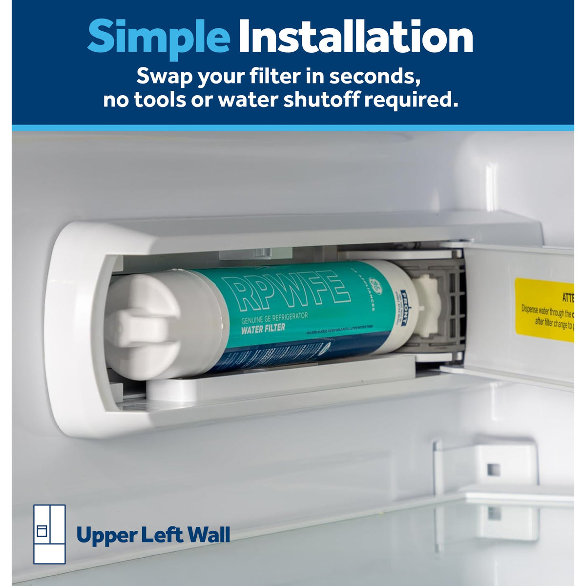 GE® RPWFE compatible refrigerator water filter – installation steps