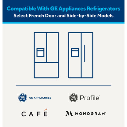 GE® XWFE compatible refrigerator water filter – compatibility graphic