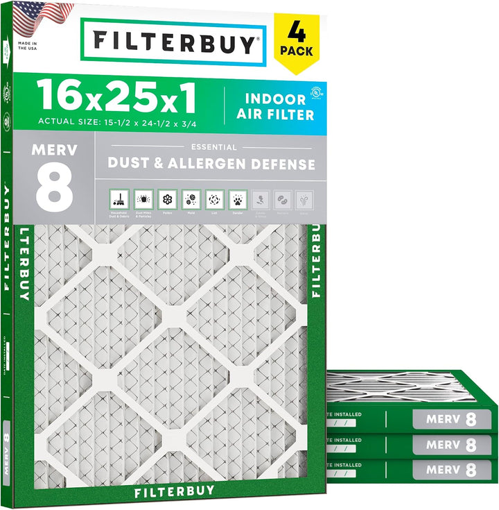 16x25x1 MERV 8 Pleated Air Filter (4-Pack)