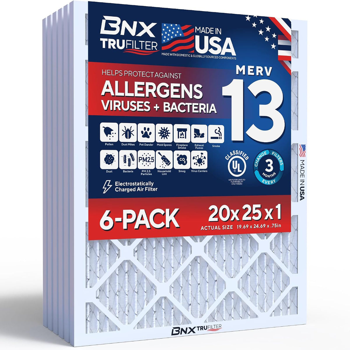 20x25x1 MERV 13 Pleated Air Filter (6-Pack)