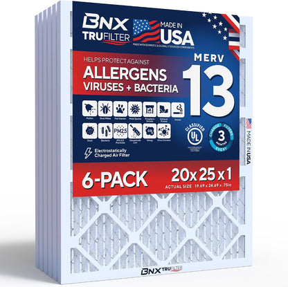 20x25x1 MERV 13 Pleated Air Filter (6-Pack)