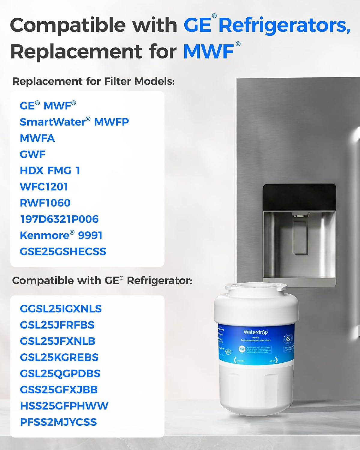 Refrigerator Water Filter 3-Pack – Compatible with GE MWF