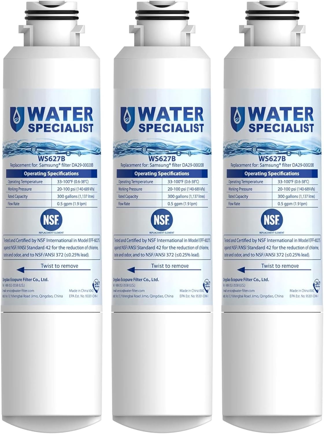 Refrigerator Water Filter 3-Pack – Compatible with Samsung DA29-00020B